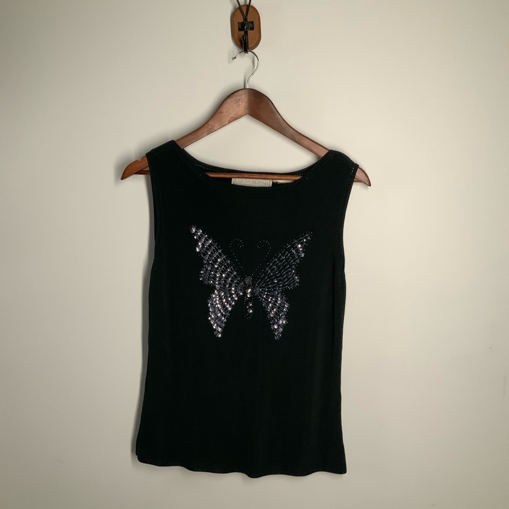 Vintage Black Sequin butterfly Tank Top